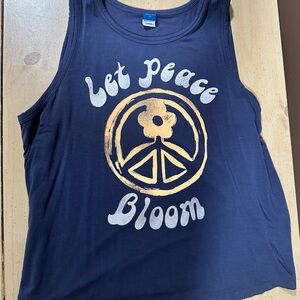 Old Navy Navy Blue Tank Top with Yellow and White Peace Graphic